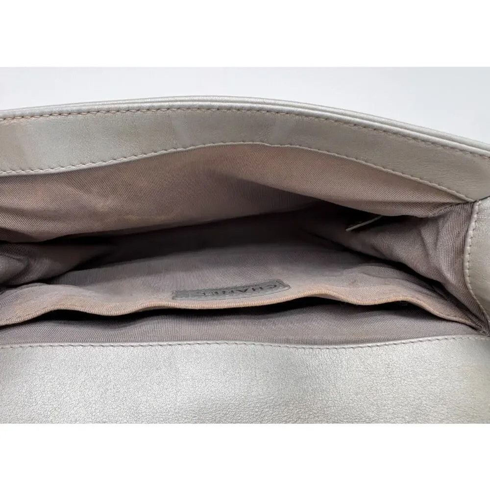Chanel Medium Boy Flap Metallic Silver Quilted Calfskin Bag